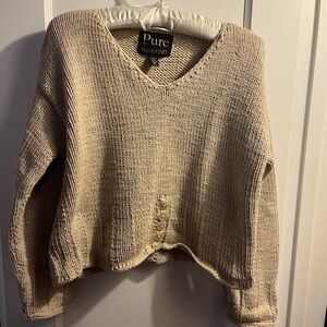 Pure Hand knit Women's Beige V-Neck Sweater